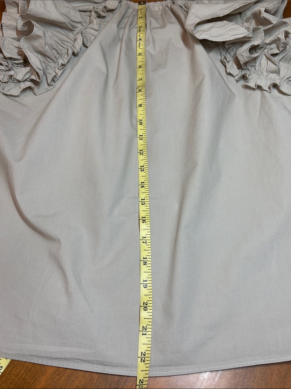 MABLE Ruffle Sleeve Tie-Neck Blouse in Tan Cotton, M - Picture 7 of 8